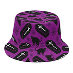 Purple Halloween Coffin Pattern Print Bucket Hat