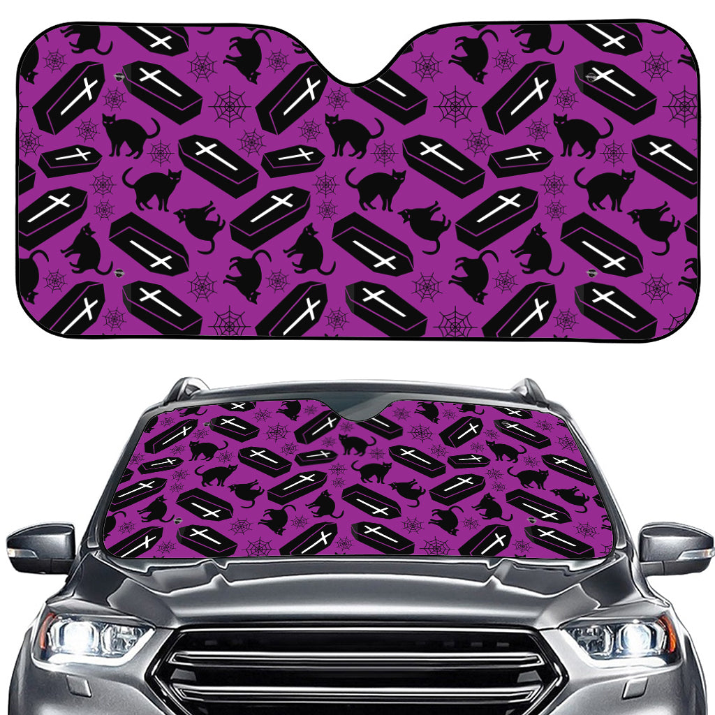 Purple Halloween Coffin Pattern Print Car Windshield Sun Shade