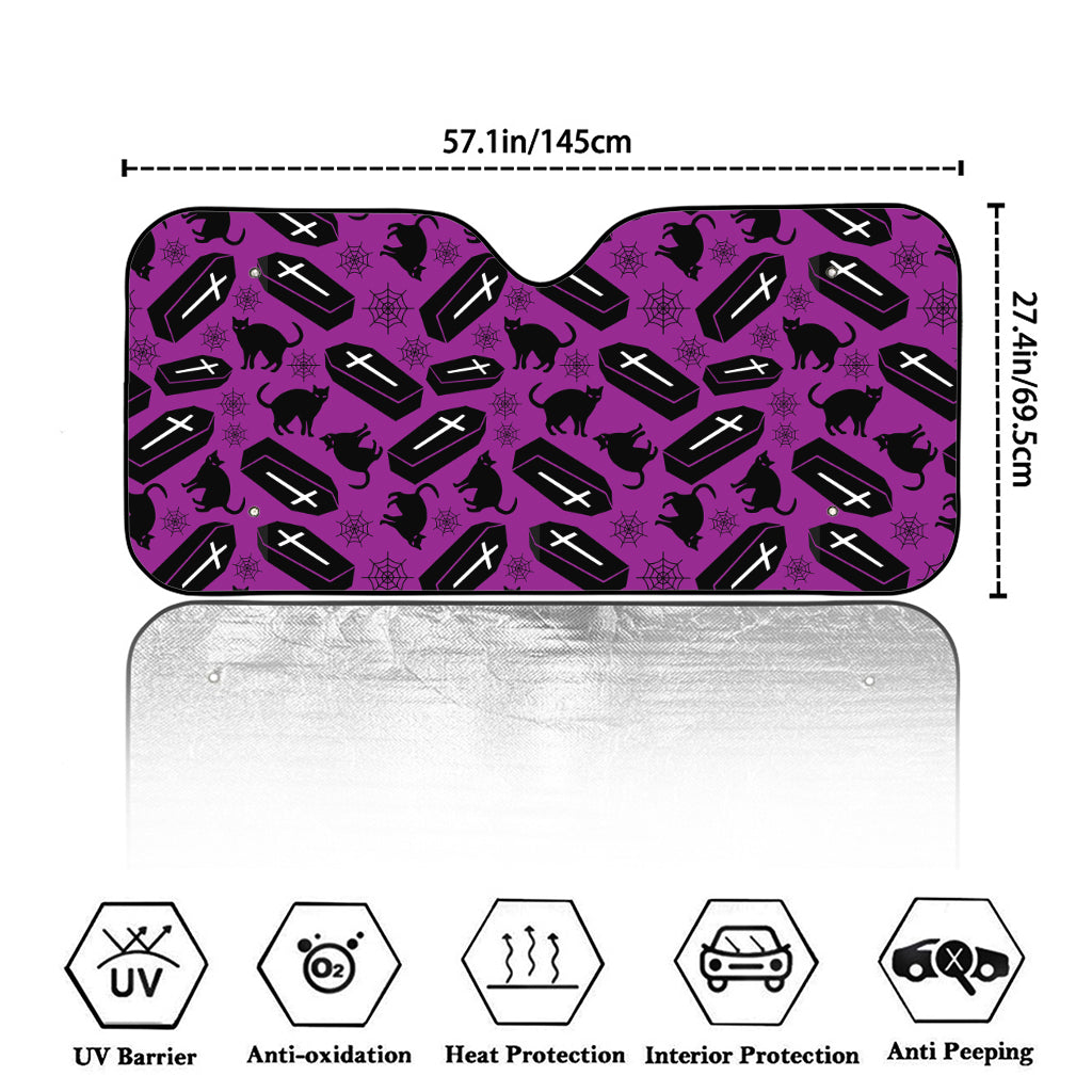 Purple Halloween Coffin Pattern Print Car Windshield Sun Shade