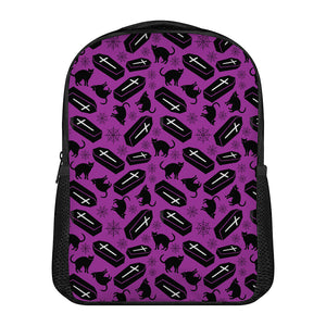 Purple Halloween Coffin Pattern Print Casual Backpack