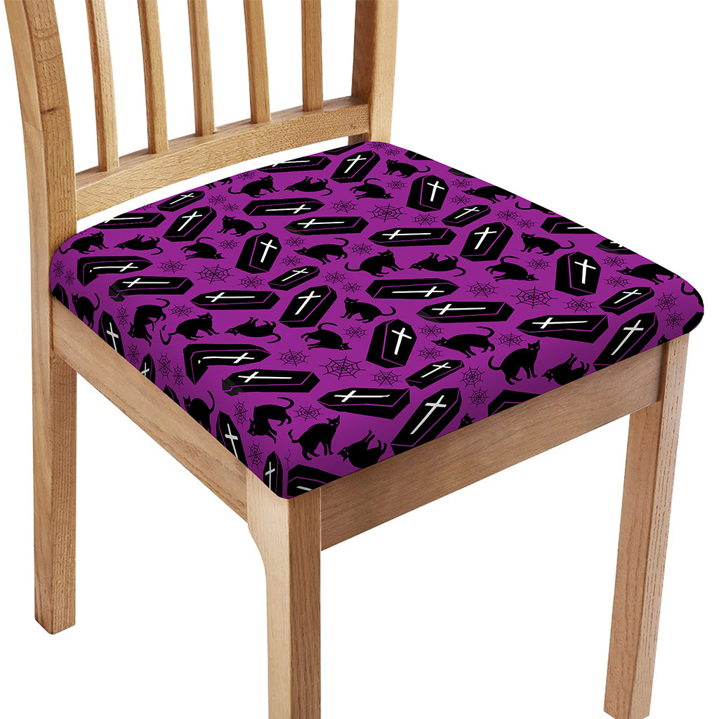 Purple Halloween Coffin Pattern Print Chair Cushion Cover