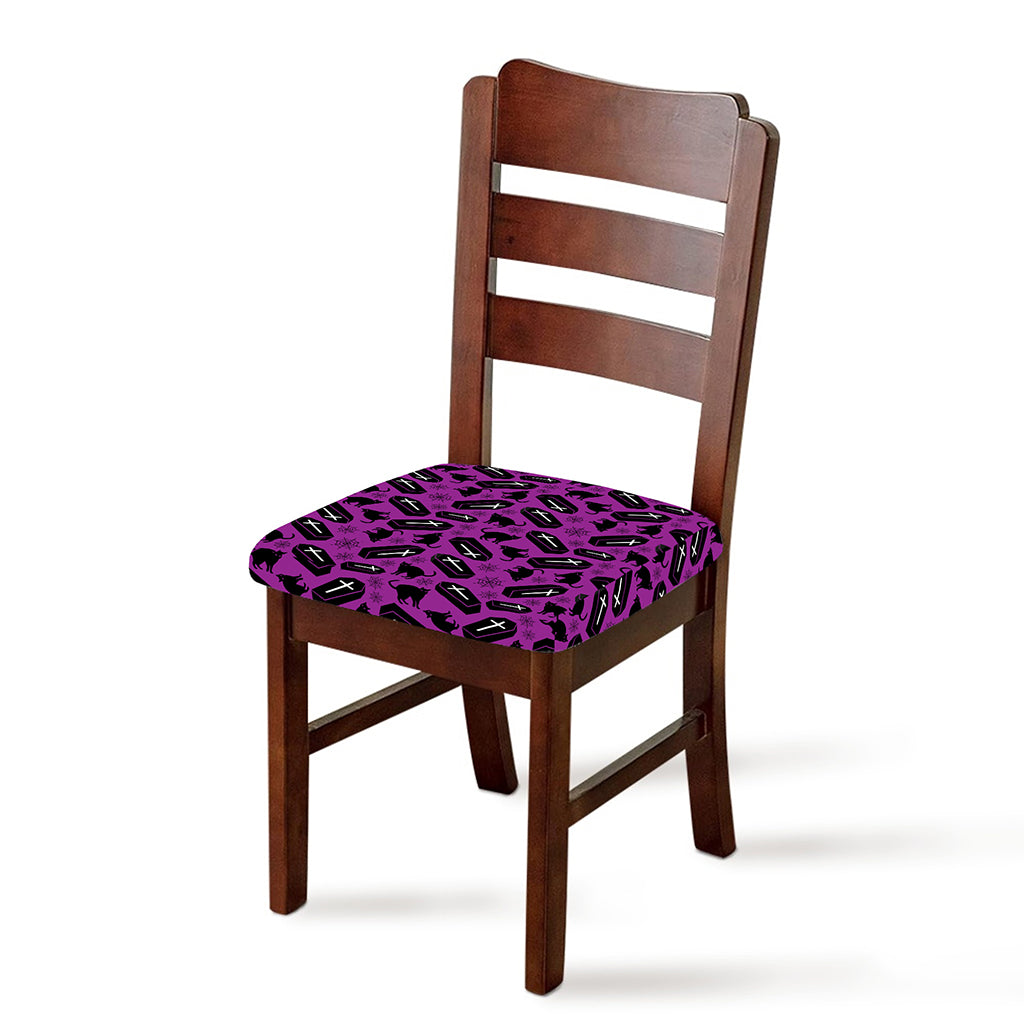 Purple Halloween Coffin Pattern Print Chair Cushion Cover