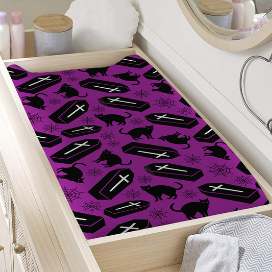 Purple Halloween Coffin Pattern Print Changing Pad Cover