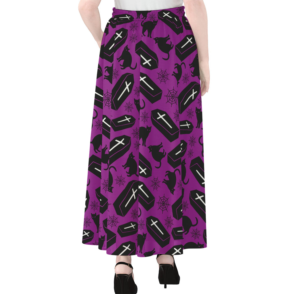 Purple Halloween Coffin Pattern Print Chiffon Maxi Skirt