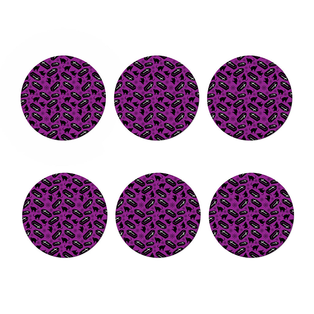 Purple Halloween Coffin Pattern Print Coaster Set
