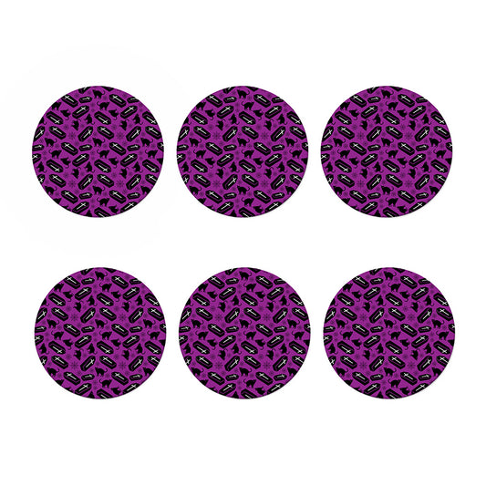 Purple Halloween Coffin Pattern Print Coaster Set
