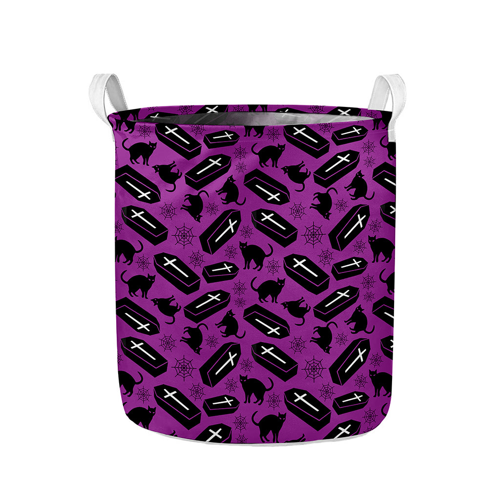Purple Halloween Coffin Pattern Print Collapsible Laundry Basket