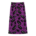 Purple Halloween Coffin Pattern Print Cotton Front Slit Maxi Skirt