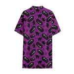 Purple Halloween Coffin Pattern Print Cotton Hawaiian Shirt
