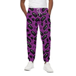 Purple Halloween Coffin Pattern Print Cotton Pants