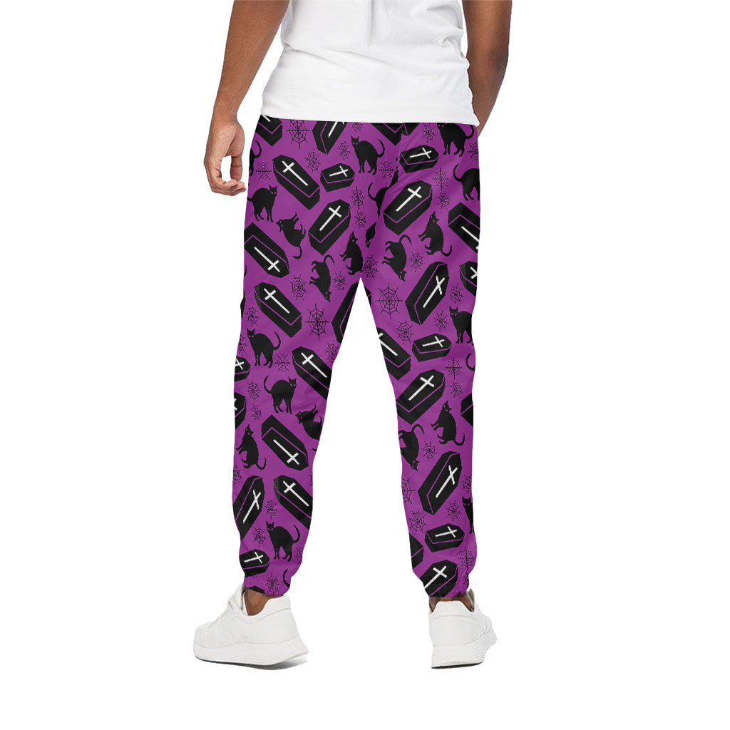 Purple Halloween Coffin Pattern Print Cotton Pants