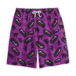 Purple Halloween Coffin Pattern Print Cotton Shorts