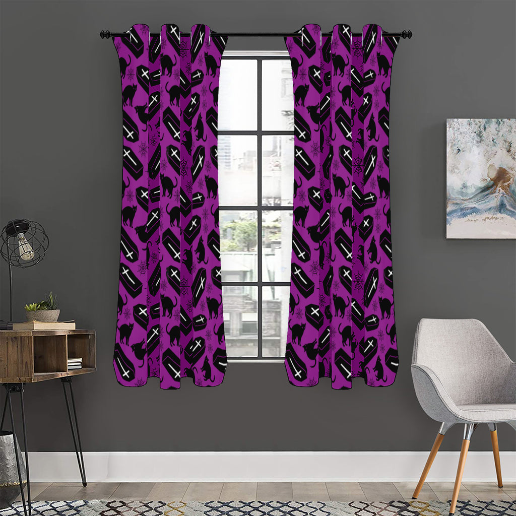 Purple Halloween Coffin Pattern Print Curtain