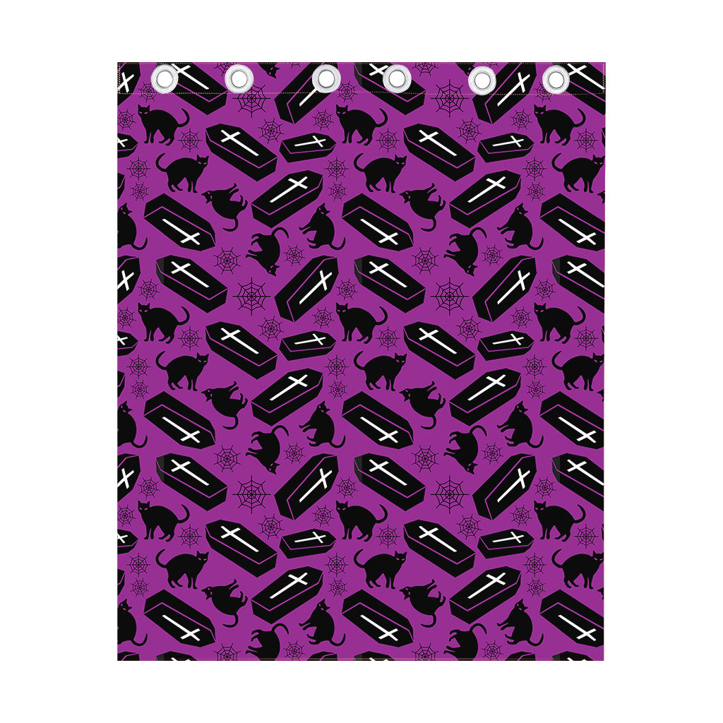 Purple Halloween Coffin Pattern Print Curtain