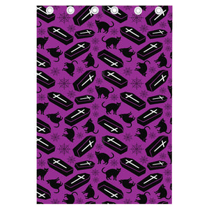 Purple Halloween Coffin Pattern Print Curtain