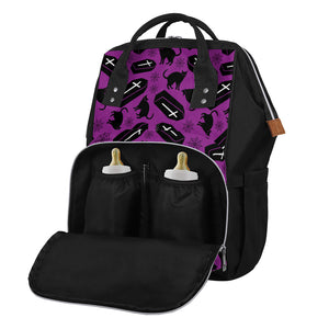 Purple Halloween Coffin Pattern Print Diaper Bag