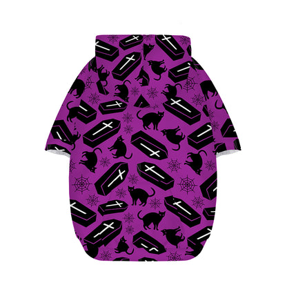 Purple Halloween Coffin Pattern Print Dog Zip Up Hoodie