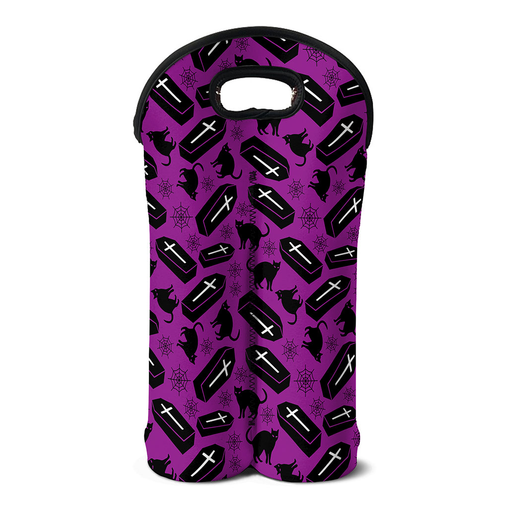 Purple Halloween Coffin Pattern Print Double Neoprene Wine Tote