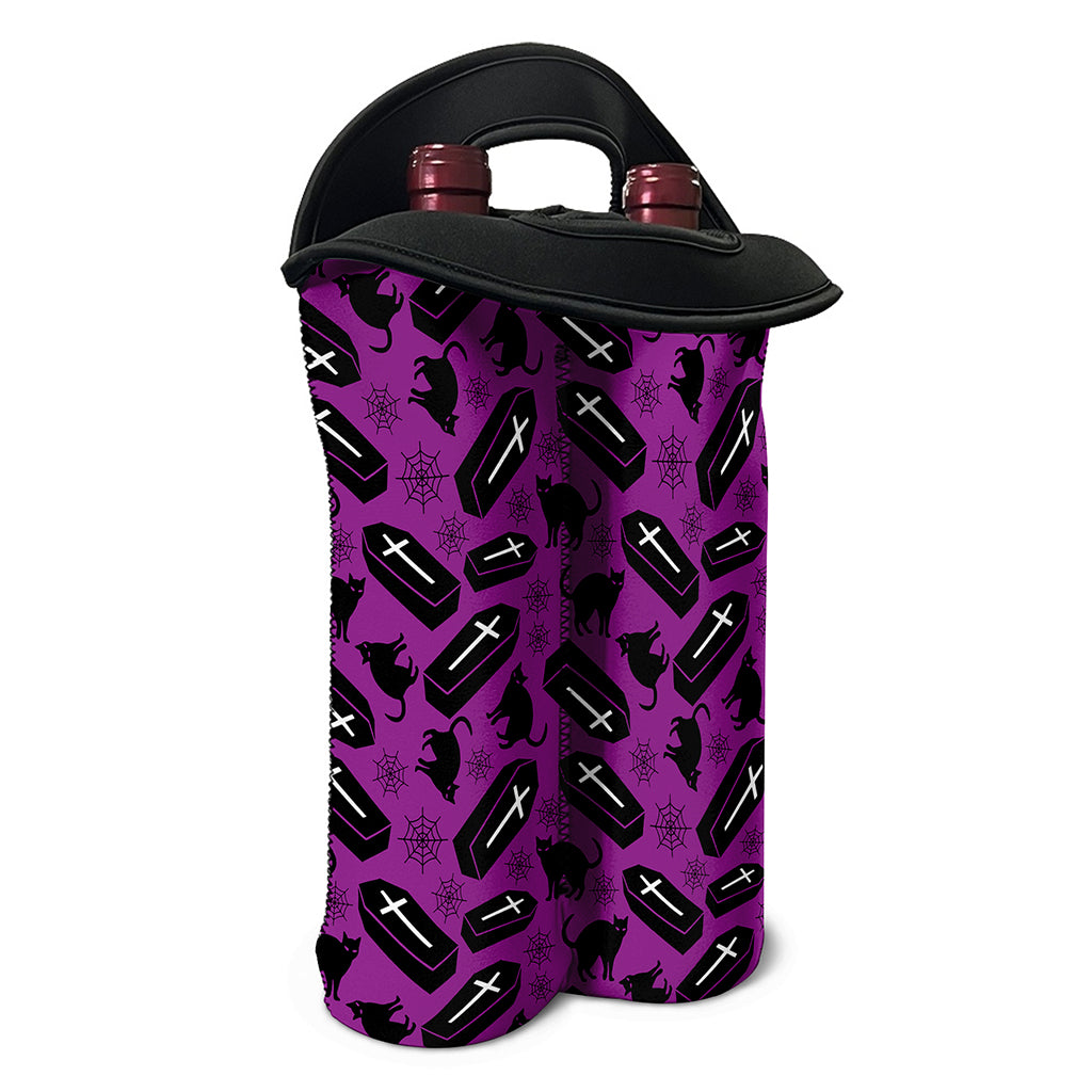 Purple Halloween Coffin Pattern Print Double Neoprene Wine Tote