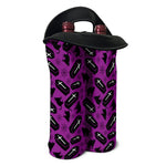 Purple Halloween Coffin Pattern Print Double Neoprene Wine Tote