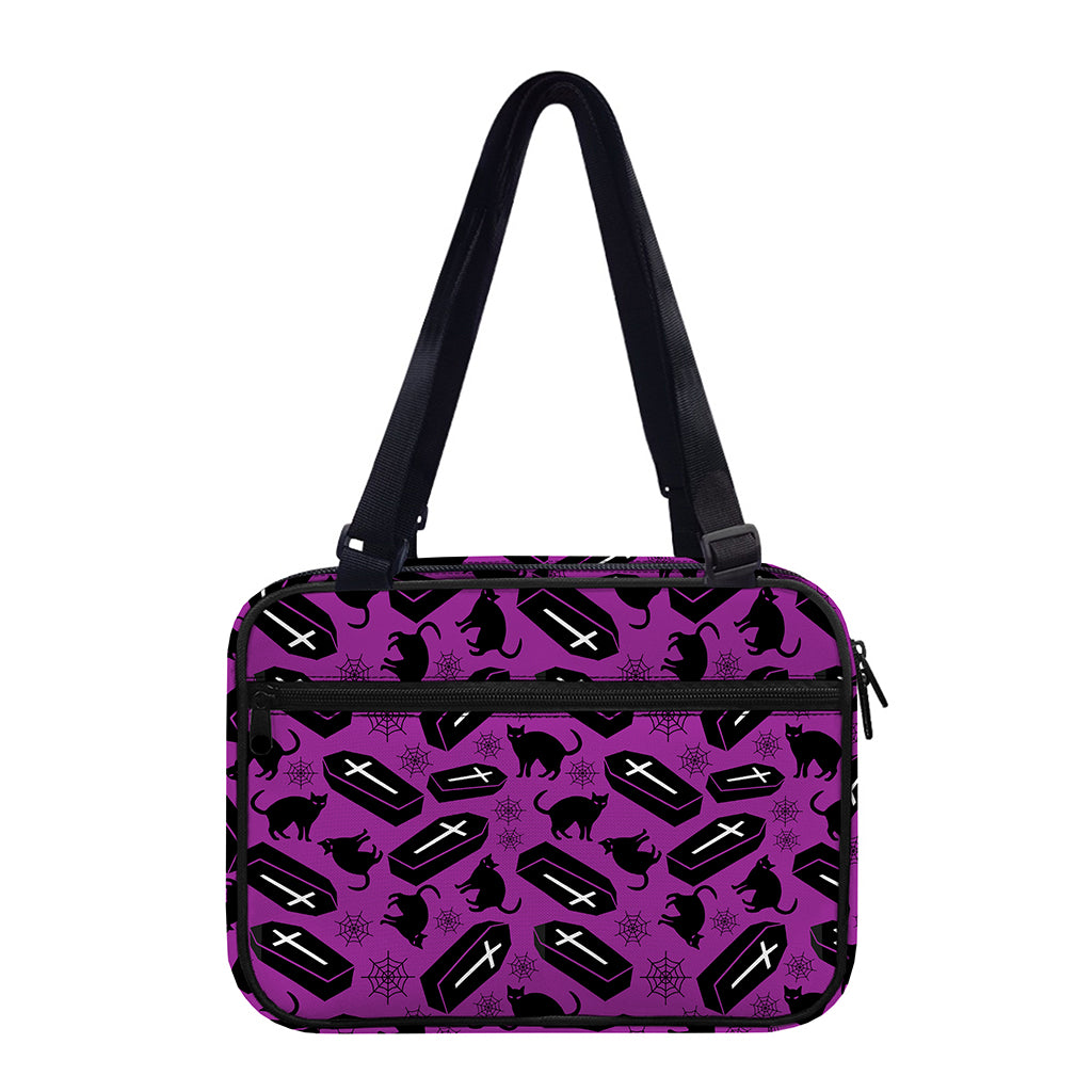 Purple Halloween Coffin Pattern Print Double Strap Bible Bag