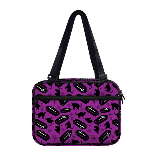 Purple Halloween Coffin Pattern Print Double Strap Bible Bag