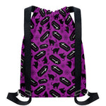 Purple Halloween Coffin Pattern Print Drawstring Backpack