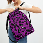 Purple Halloween Coffin Pattern Print Drawstring Backpack