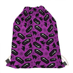 Purple Halloween Coffin Pattern Print Drawstring Bag