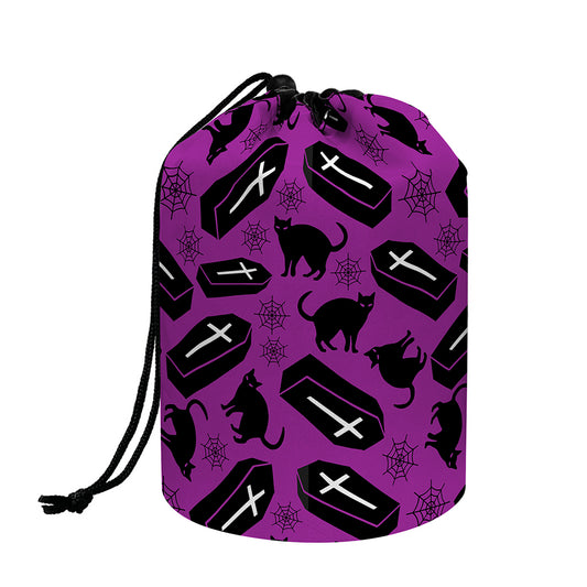 Purple Halloween Coffin Pattern Print Drawstring Makeup Bag