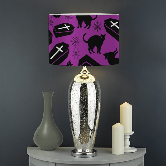 Purple Halloween Coffin Pattern Print Drum Lamp Shade