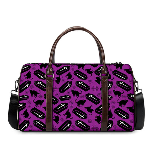 Purple Halloween Coffin Pattern Print Duffle Bag