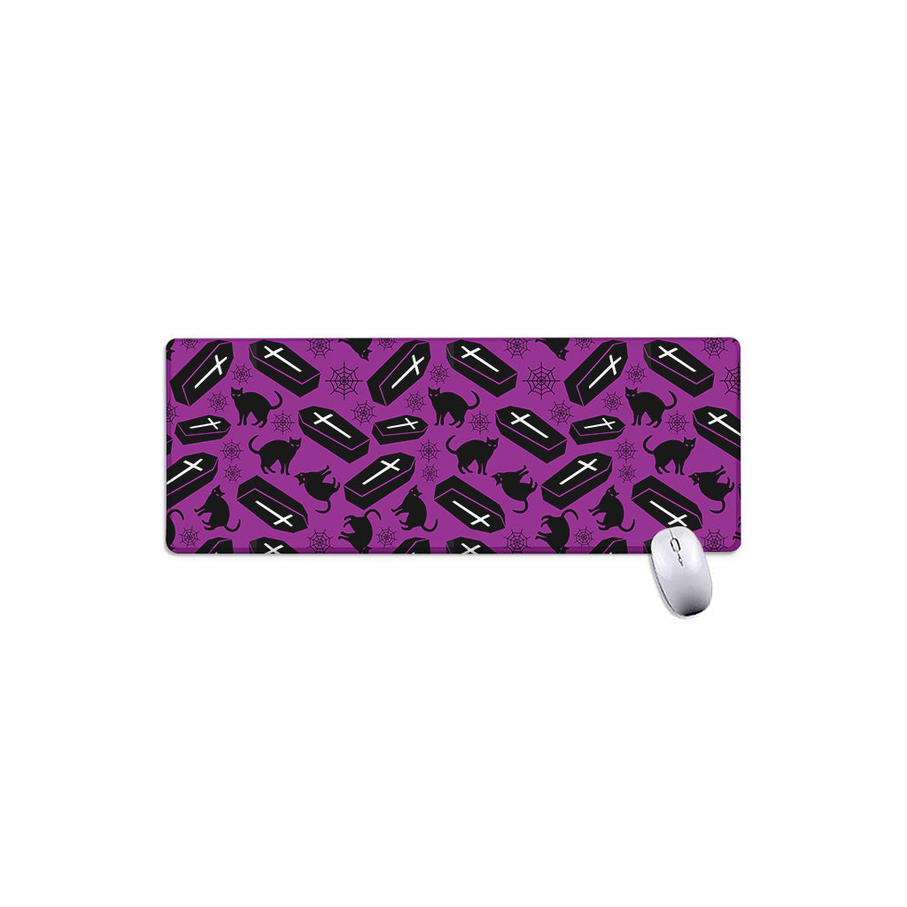 Purple Halloween Coffin Pattern Print Extended Mouse Pad