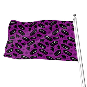 Purple Halloween Coffin Pattern Print Flag