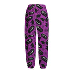 Purple Halloween Coffin Pattern Print Fleece Lined Knit Pants