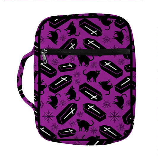 Purple Halloween Coffin Pattern Print Front Pocket Bible Bag
