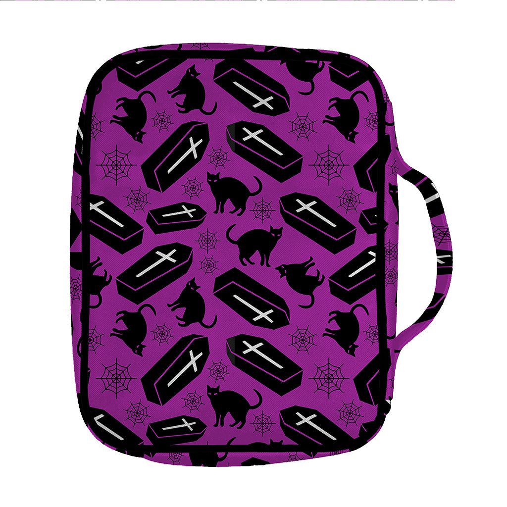 Purple Halloween Coffin Pattern Print Front Pocket Bible Bag