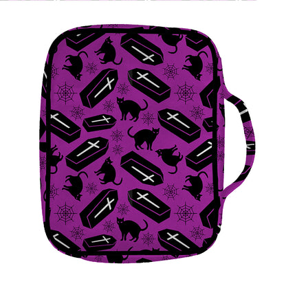 Purple Halloween Coffin Pattern Print Front Pocket Bible Bag