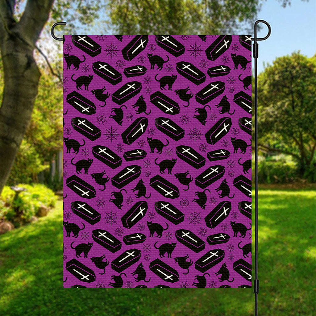 Purple Halloween Coffin Pattern Print Garden Flag