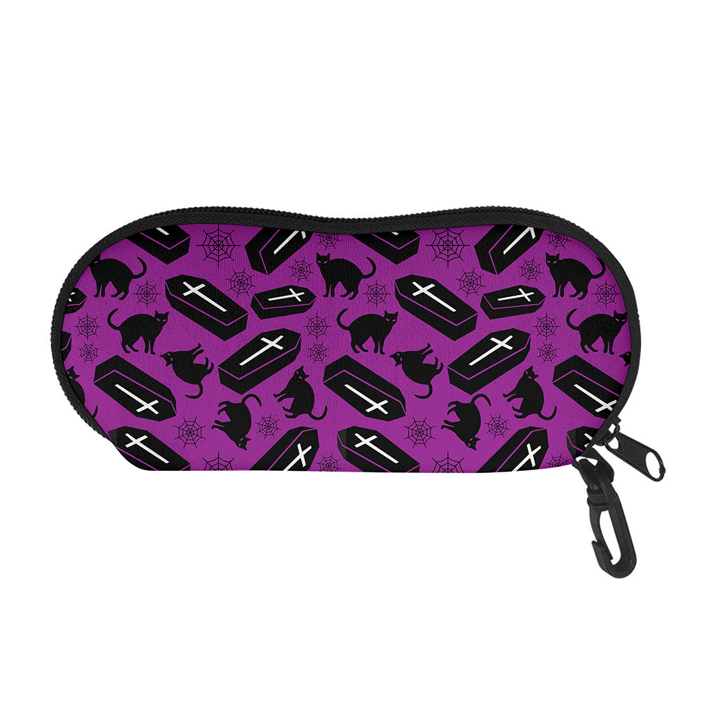 Purple Halloween Coffin Pattern Print Glasses Case