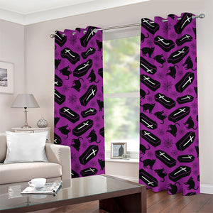 Purple Halloween Coffin Pattern Print Grommet Curtains