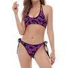 Purple Halloween Coffin Pattern Print Halter Scoop Tie Side Bikini