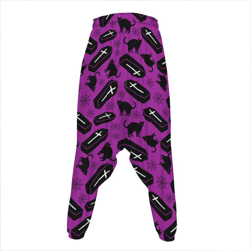 Purple Halloween Coffin Pattern Print Hammer Pants