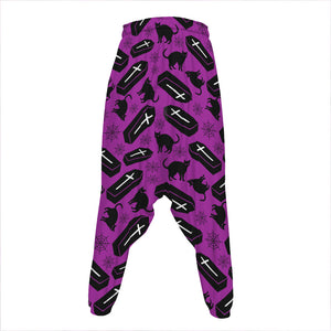 Purple Halloween Coffin Pattern Print Hammer Pants