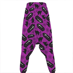 Purple Halloween Coffin Pattern Print Hammer Pants