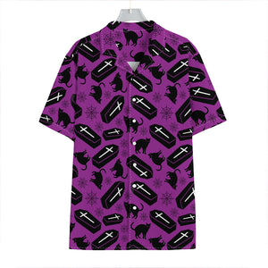 Purple Halloween Coffin Pattern Print Hawaiian Shirt