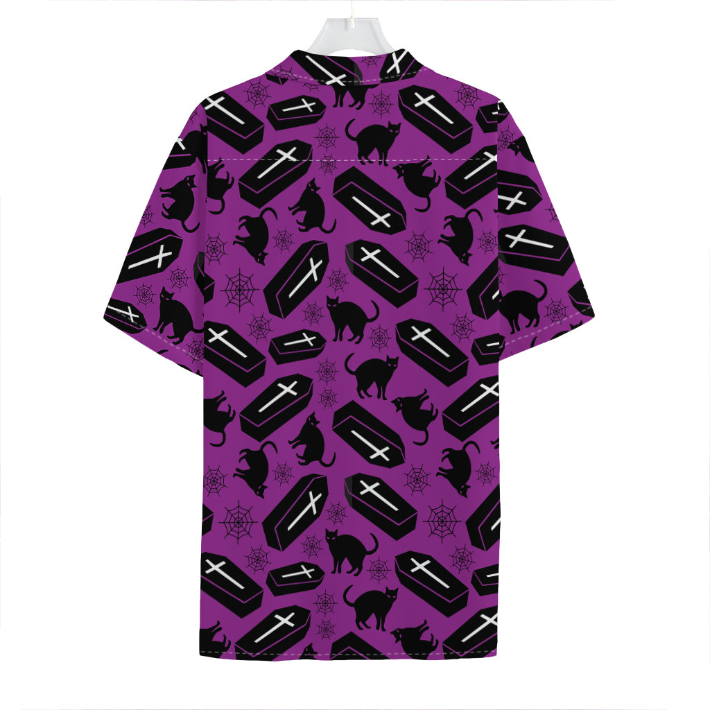 Purple Halloween Coffin Pattern Print Hawaiian Shirt