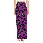 Purple Halloween Coffin Pattern Print High Slit Maxi Skirt