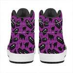 Purple Halloween Coffin Pattern Print High Top Leather Sneakers