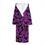 Purple Halloween Coffin Pattern Print Hooded Bathrobe